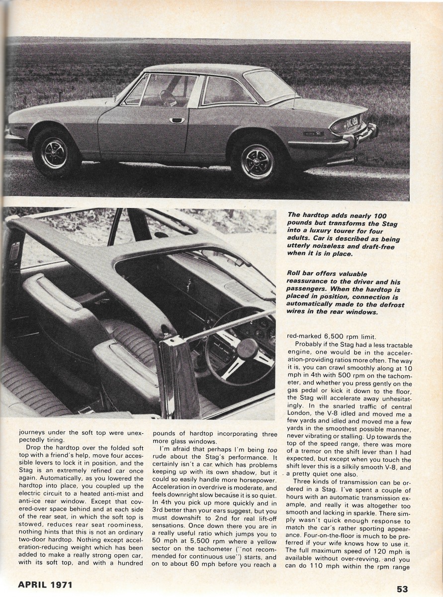 Vintage Review: 1971 Triumph Stag – Road Test Magazine Tries To ...