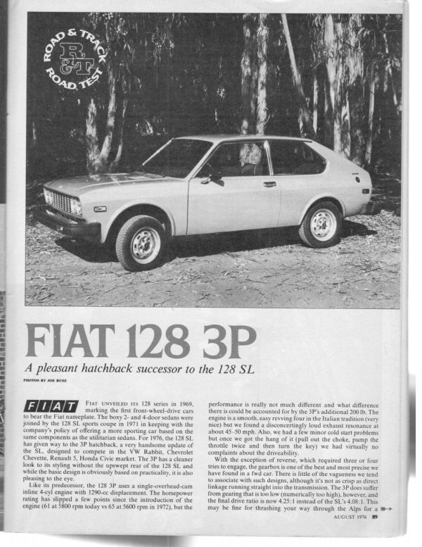 Vintage Road & Track Review: 1976 Fiat 128 3P - Lots of Good Qualities ...